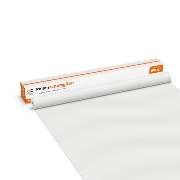 Orange Commerce Pollenschutzgitter aus Fiberglas auf einer Rolle mit 150 Zentimeter Breite und 0,14 Millimeter Maschenweite