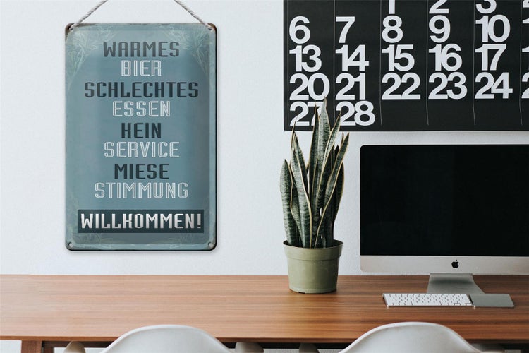 Blechschild Spruch 20x30cm warmes Bier schlechtes Essen