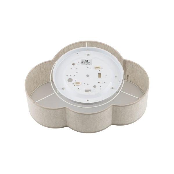 Wolkenförmige Deckenleuchte mit Leinenschirm und Montageplatte.