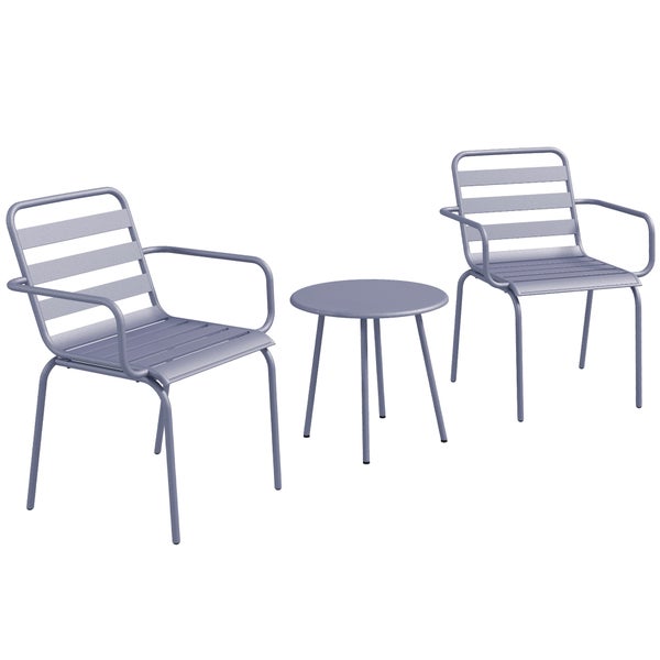 Outsunny 3tlg. Gartenmöbel-Set, mit 1 Couchtisch, 2 Stapelbaren Stühlen, für Balkon, Terrasse, 51L x 58B x 78H cm, Stahl, Hellgrau