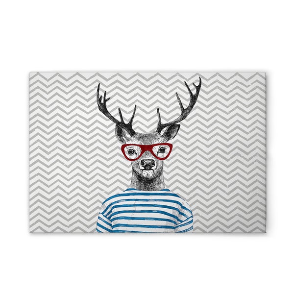 Dekobild mit Hirschmotiv, Brille und gestreiftem T-Shirt