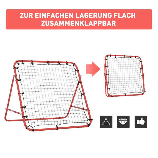HOMCOM Fußball Rebounder, Kickback Tor, Verstellbarer Winkel, 96 x 80 x 96 cm, Metallrohr, PE Gewebe,  Rot+Schwarz