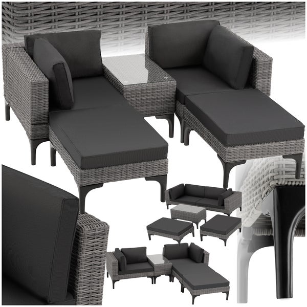 Rattan Lounge tectake Bellaria mit Aluminiumgestell mit Sicherheitsglasplatte