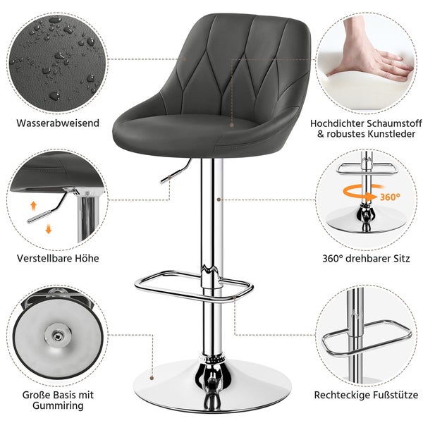 Barhocker mit Kunstlederbezug, verstellbarer Höhe, drehbarem Sitz und Fußstütze