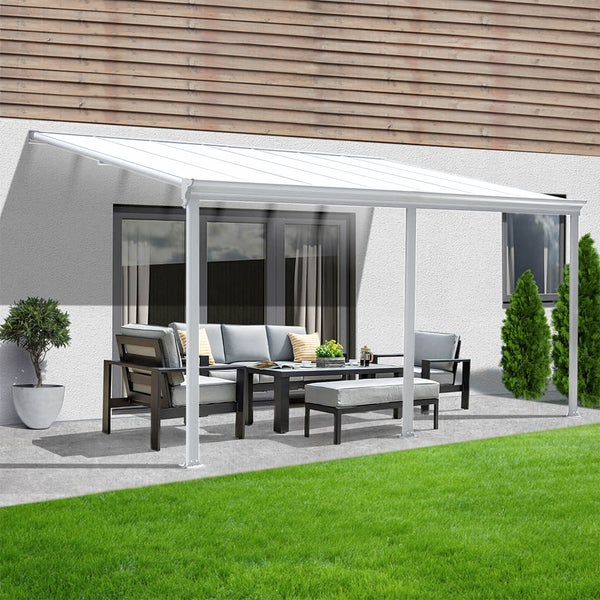 Home Deluxe - Terrassenüberdachung SOLIS - Weiß - B/T/H: 495 x 303 x 226/278 cm - inkl. Hohlkammerplatten, Montagematererial I Carport Pavillion Pergola