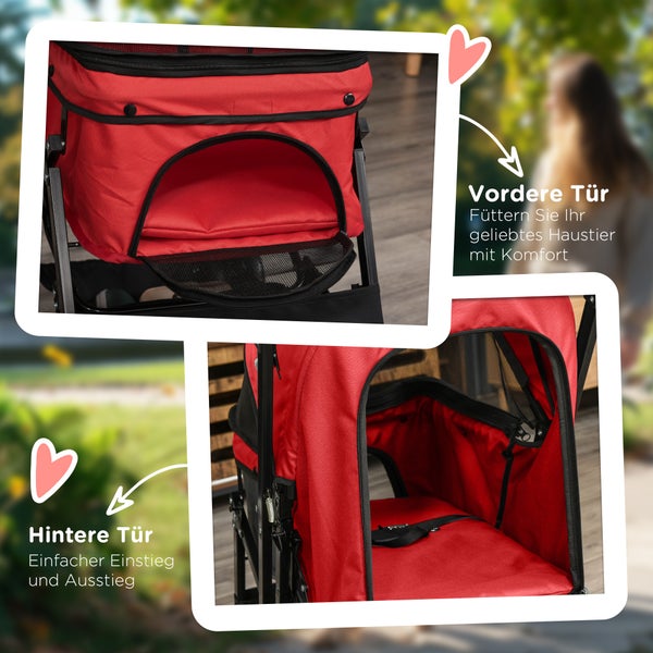 PawHut Hundebuggy, 76,5L x 52B x 95H cm, Stahl, Oxford-Gewebe, Rot