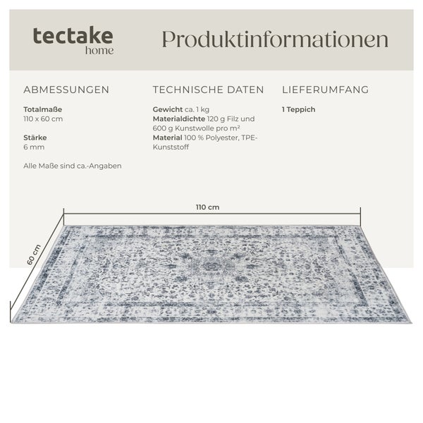 Vintage Designer Teppich tectake rutschfeste Unterseite verschiedene Größen 60 x 110 cm