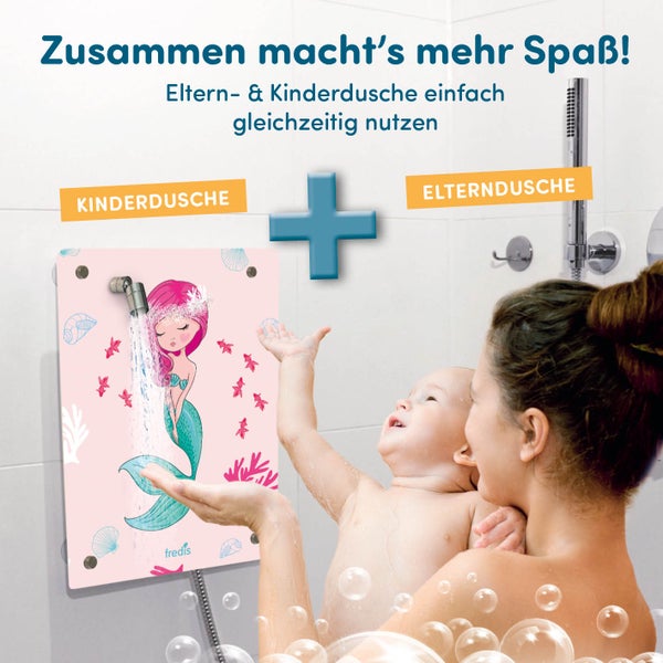 fredis Kinderdusche Motiv Meerjungfrau flexible Duschwand mit Motiv, Montage ohne Bohren
