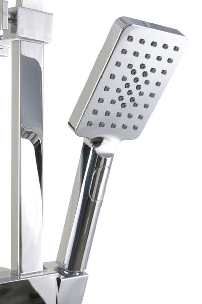 aquaSu® Duschsystem Tela mit Thermostat-Armatur, Kopfbrause & Handbrause | Handbrause: 3-strahlig | Kopfbrause: 1-strahlig | Antikalk | eckig | höhenverstellbar | Chrom | 723343