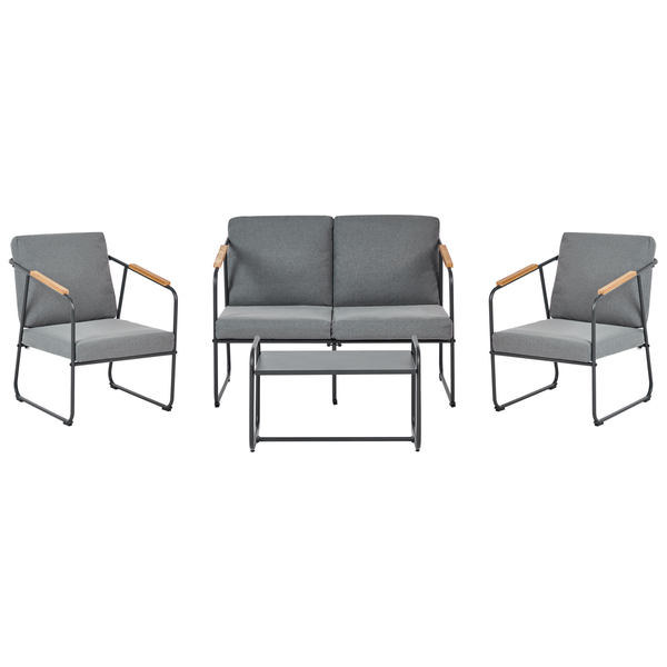 Gartenmöbelset mit Sofa, zwei Sesseln und Tisch