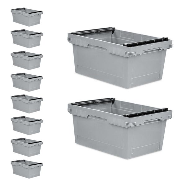 PROREGAL SparSet 10x Conical Mehrweg-Stapelbehälter mit Stapelbügel Grau HxBxT 27,3 x 40 x 60 cm 47 Liter Lagerbox Eurobox Transportbox