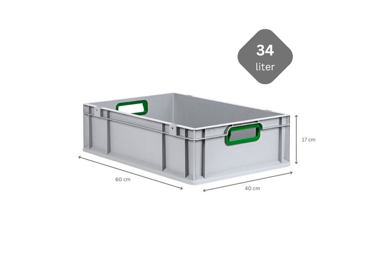 PROREGAL Spar Set 5x Eurobox Nextgen Color HxBxT 17 x 40 x 60 cm 34 Liter Griffe Grün Offen Glatter Boden Eurobehälter Transportbox
