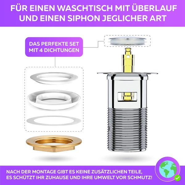 Ablaufgarnitur für Waschtisch mit vier Dichtungen