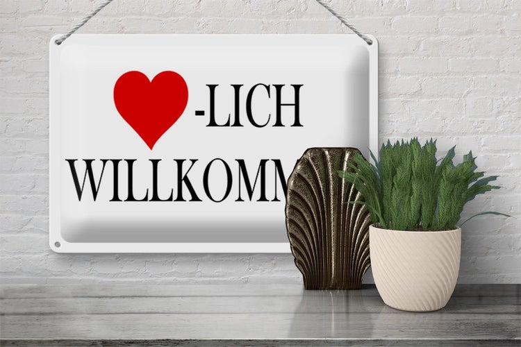 Blechschild Spruch 30x20cm Herzlich Willkommen Herz