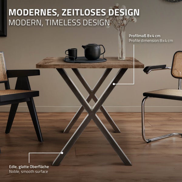 ECD Germany 2x Tischbeine Kreuz X-Form X-Design 60x73 cm, Dunkelgrau, pulverbeschichteter Stahl, Industriedesign, Metall Tischkufen Tischuntergestell Tischgestell Möbelfüße, für Esstisch Schreibtisch