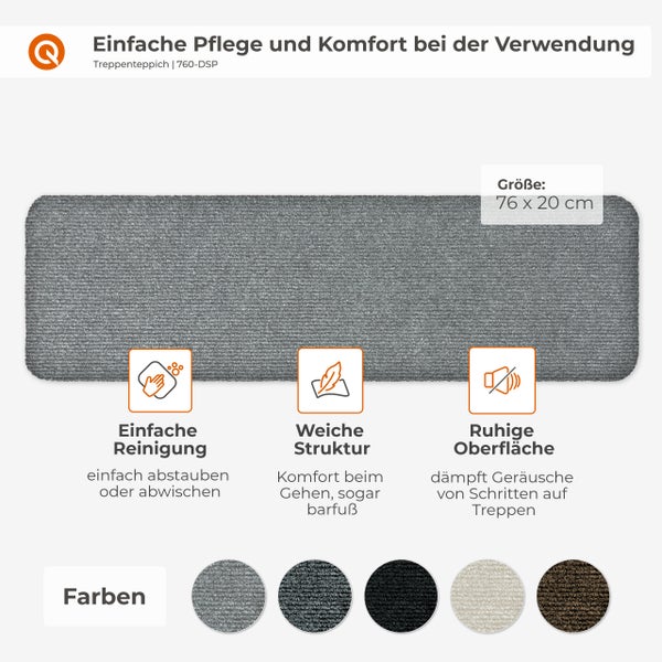 Treppenmatte, 76 x 20 cm, einfache Reinigung, weiche Struktur, ruhige Oberfläche