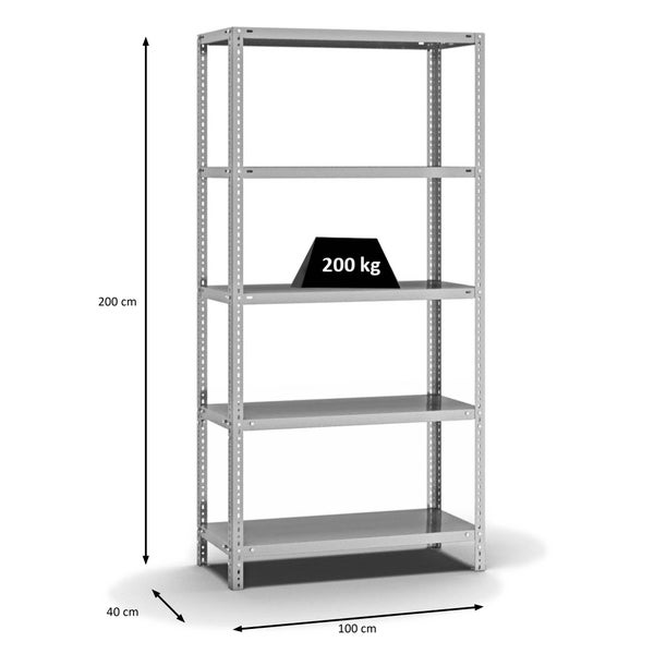 Metallregal mit fünf Regalböden, fünf Jahre Garantie, ISO 9001 Zertifizierung, hergestellt in Deutschland