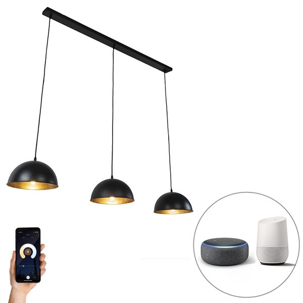 Smarte Hängelampe Schwarz mit Gold 3-flammig inkl. Wifi A60 - Magnax
