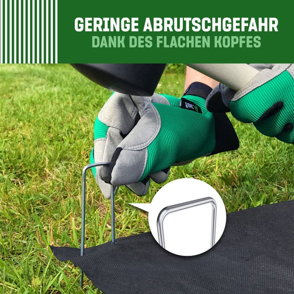 GardenGloss Anti-Rost Erdanker aus Stahl (250 Stück) - Stabile Heringe / Bodenanker für Unkrautvlies, Gartenvlies, Zaun & Camping - Metallheringe 150 MM Lang, 25 MM Breit, Ø 3 MM
