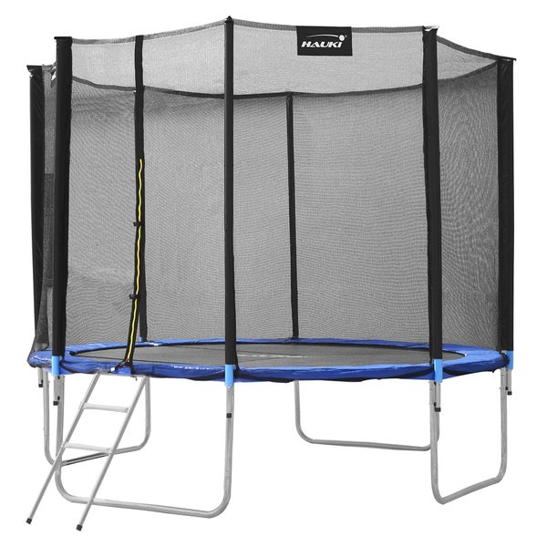 Hauki Trampolin Outdoor, Ø366 cm, Blau, GS geprüft, Rundes Gartentrampolin für Kinder bis 150 kg, Komplettset mit Sicherheitsnetz, Leiter, Randabdeckung, Gepolsterte Stangen, Stabile Kindertrampolin