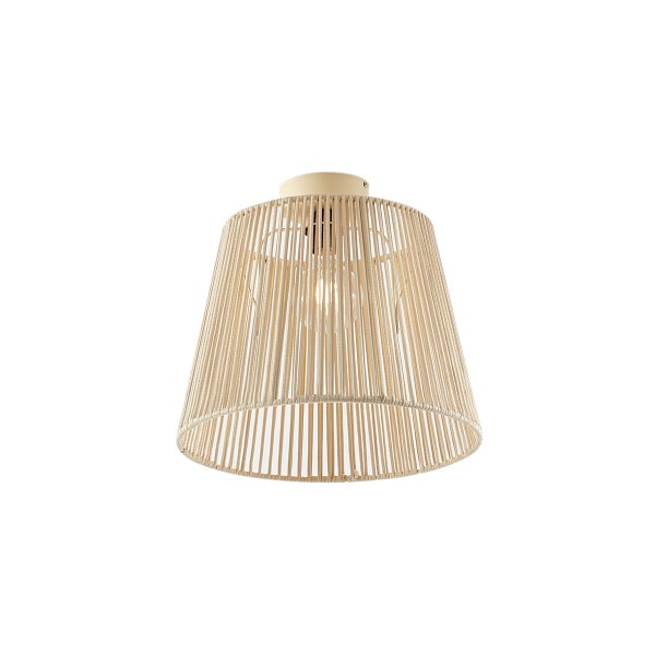 Deckenleuchte mit konischem Schirm aus Seilen, Naturmaterial, Boho-Stil.