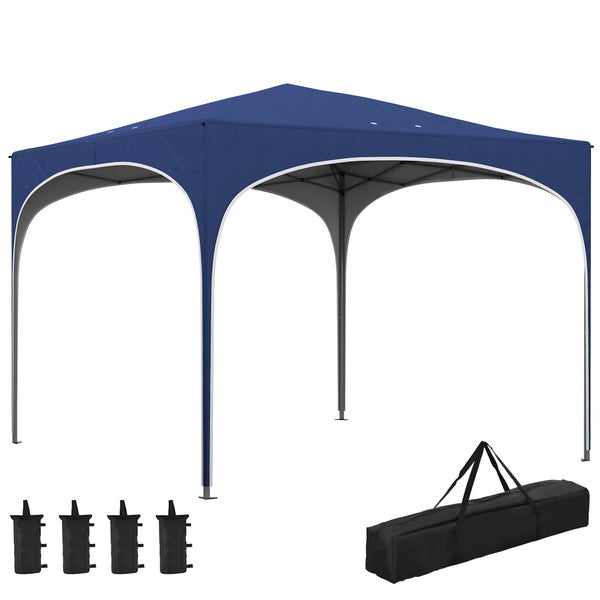 Outsunny Pavillon 2,95 x 2,95 cm Faltpavillon mit UV-Schutz, höhenverstellbares Pop Up Pavillon mit Tragetasche, Sandsack, Gartenzelt für Balkon, Terrasse, Oxford, Stahl, Blau