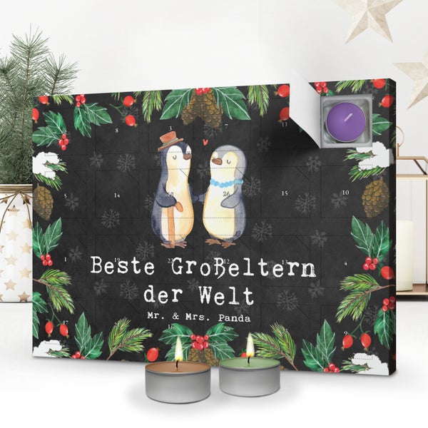 Mr. & Mrs. Panda Duftkerzen Adventskalender Pinguin Beste Großeltern der Welt - Schwarz