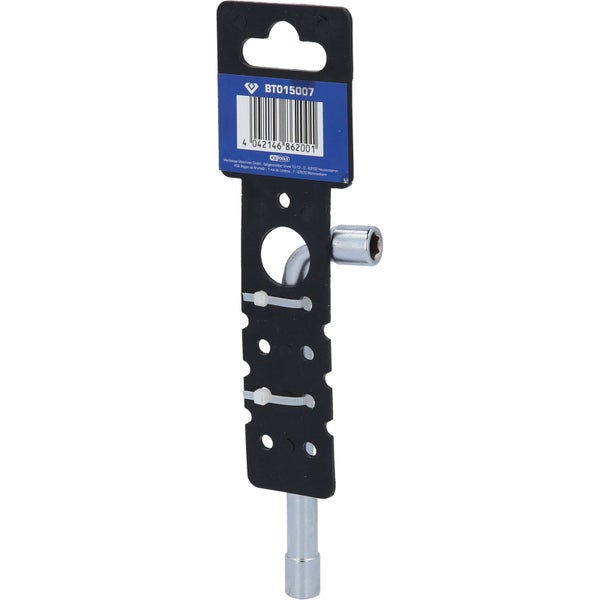 KS Tools Pfeifenkopfschlüssel in L-Form, verchromtes Metall, auf schwarzer Verkaufsverpackung.