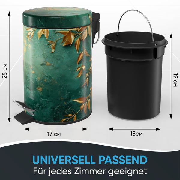 Treteimer mit floralem Muster und herausnehmbarem Inneneimer mit den Maßen 25 x 17 Zentimeter und 19 x 15 Zentimeter