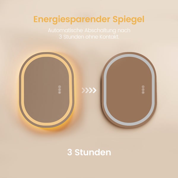 EMKE Badezimmerspiegel mit Beleuchtung 500x700 mm – Oval, Dimmbar, Antibeschlag, Stromausfall-Speicher, Touch-Schalter, 5mm Rostfreier Spiegel, Mattierte Spiegelkante, IP44