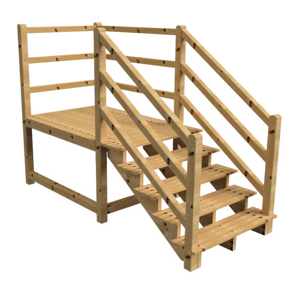 Holztreppe mit Podest und Geländer