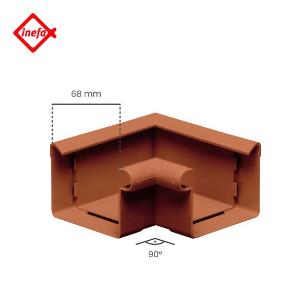 Inefa Logo. Dachrinnenwinkel 90 Grad, Breite 68 Millimeter.