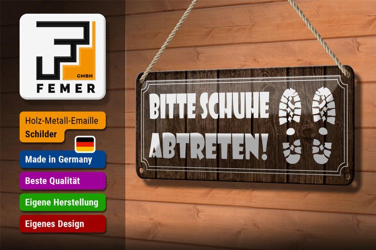 Blechschild Spruch 27x10cm bitte Schuhe abtreten Dekoration