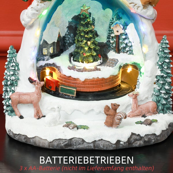 HOMCOM Weihnachtsdorf mit LED-Leuchtung, 24 cm Weihnachtsstadt mit Musik, Schneemann, Weihnachtsbaum und beweglicher Zug, Winterlandschaft für Weihnachten, Mehrfarbig