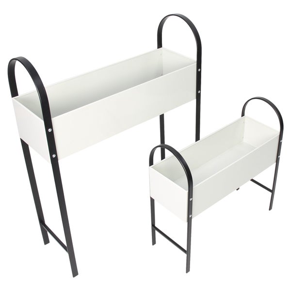 FRANK FLECHTWAREN | Pflanzer Retro, 2er Set, METALL, 45 x 17 x 43,5 cm, 55,5 x 19 x 71 cm