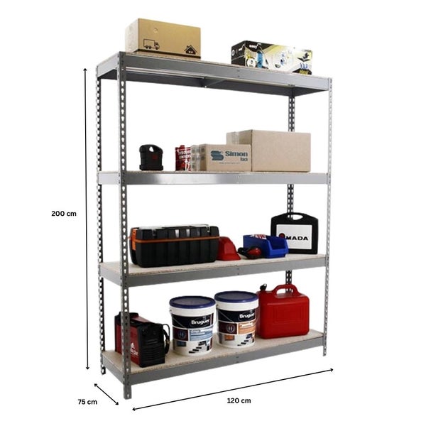 Schwerlastregal WOOD YETI FOUR | HxBxT 200x120x75cm | Fachlast 400kg | Grau