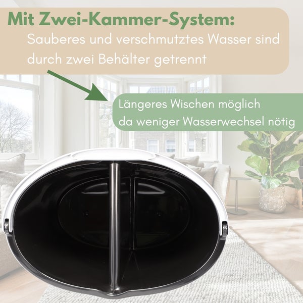 Eimer mit Zwei-Kammer-System zur Trennung von sauberem und schmutzigem Wasser.