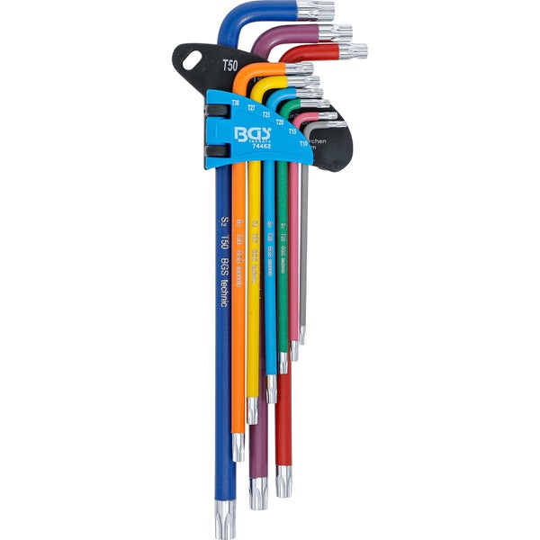 BGS Winkelschlüssel-Satz Multicolour extra lang T-Profil (für Torx) mit Bohrung T10 - T50 9tlg. - 74462