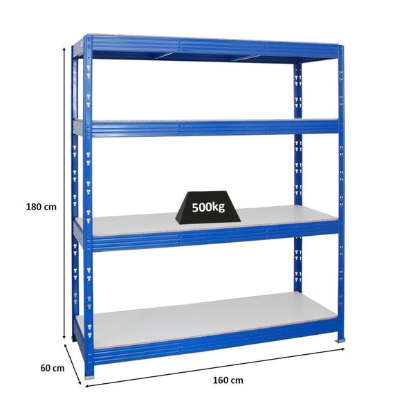 PROREGAL Profi Schwerlastregal Rhino HxBxT 180 x 160 x 60 cm 4 Melamin-Ebenen 16mm Fachlast 500 kg Blau