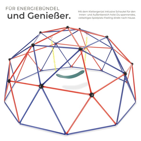 Geodätische Kletterkuppel mit integrierter Schaukel für den Innenbereich und Außenbereich.