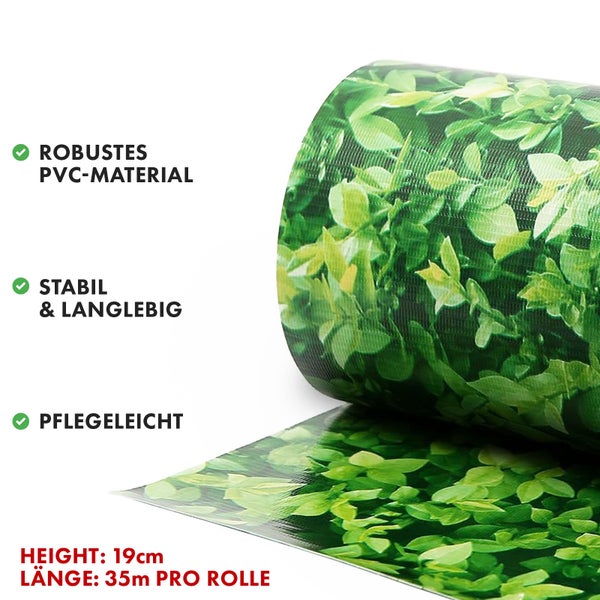FLOORDIREKT PVC Sichtschutzstreifen 19 cm x 35 m für Gartenzäune Blickdicht Buchsbaum