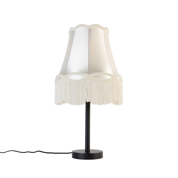 Klassische Tischlampe schwarz mit Granny-Schirm creme 30 cm - Simplo