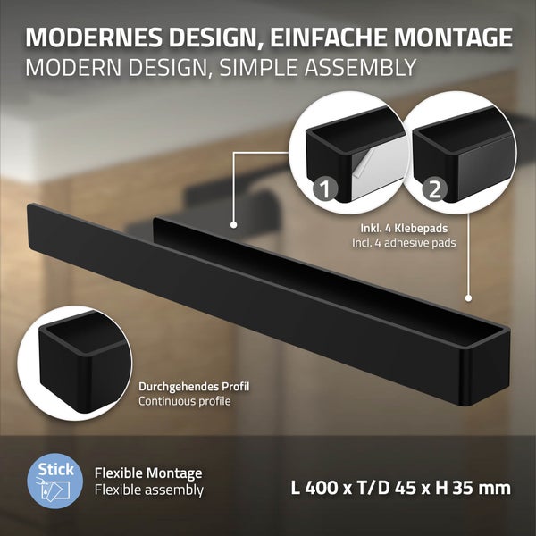 Schwarzer Badregal zur Wandmontage mit Klebepads