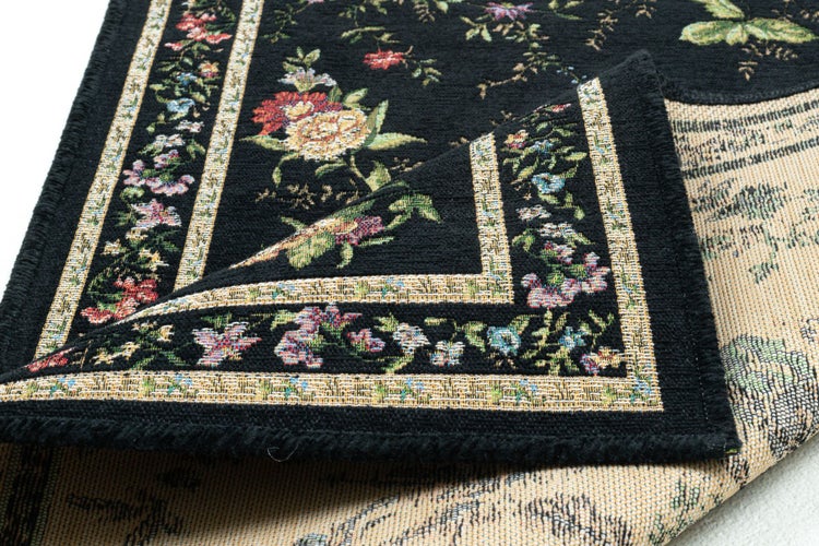 Gewebte Bettumrandung im floralen Design Flomi Schwarz 70x400 cm