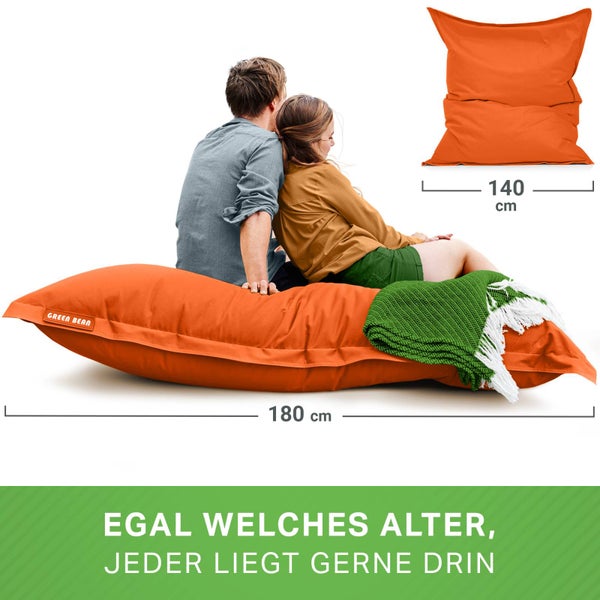 Green Bean Sitzsack XXL 140x180cm 380 Liter Kinder & Erwachsene Bean Bag EPS Perlen Füllung Riesensitzsack Groß Draußen Outdoor Liegekissen Waschbar Wetterfest Lounge Sitzkissen Bodenkissen Orange