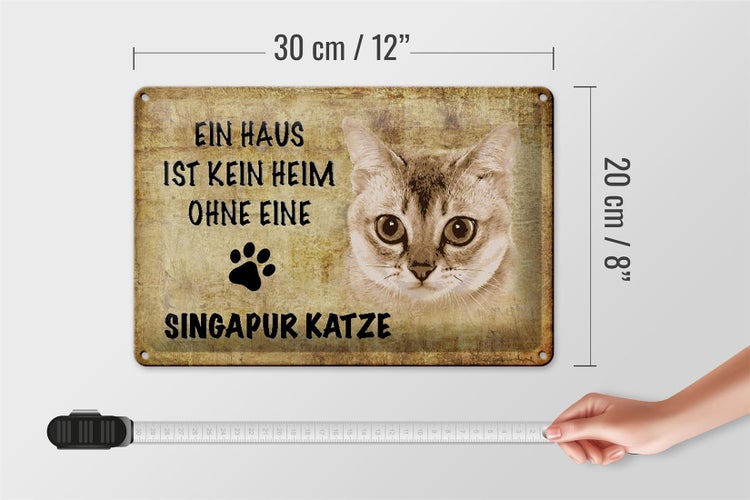 Blechschild Spruch 30x20cm Singapur Katze ohne kein Heim