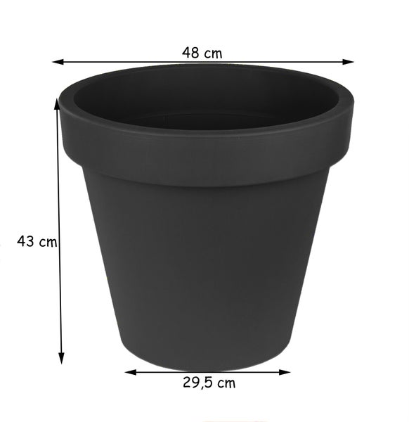 3x XL Blumentopf Ø 50 cm aus Kunststoff - Anthrazit - Pflanztopf Containertopf Übertopf Pflanzkübel rund - Drainage-Möglichkeit