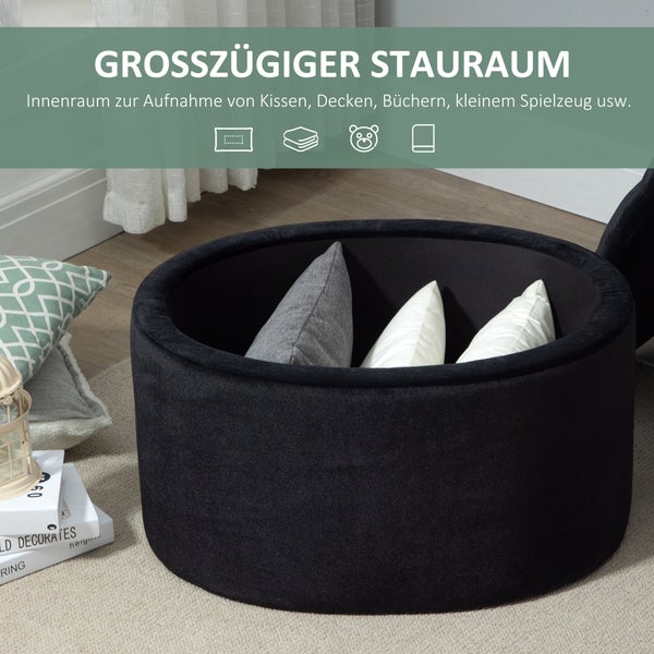 HOMCOM Sitzbank mit Stauraum, Ovale Form, Flur, Schlafzimmer, Wohnzimmer, 71 x 52 x 42 cm, samtartiges Polyester, Schwarz