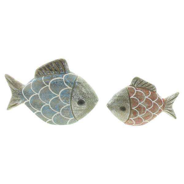 FRANK FLECHTWAREN | Fisch Berti & Bella, 2er Set, HOLZ, 10 x 3 x 7,5 cm, 13,5 x 4 x 9,5 cm