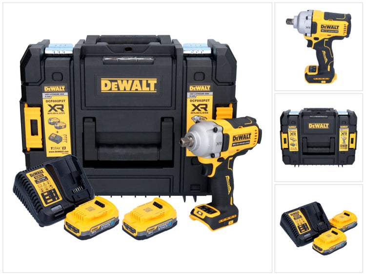 DeWalt Akku Schlagschrauber DCF892P2T Set mit zwei Powerstack Akkus, Ladegerät und TSTAK Koffer.
